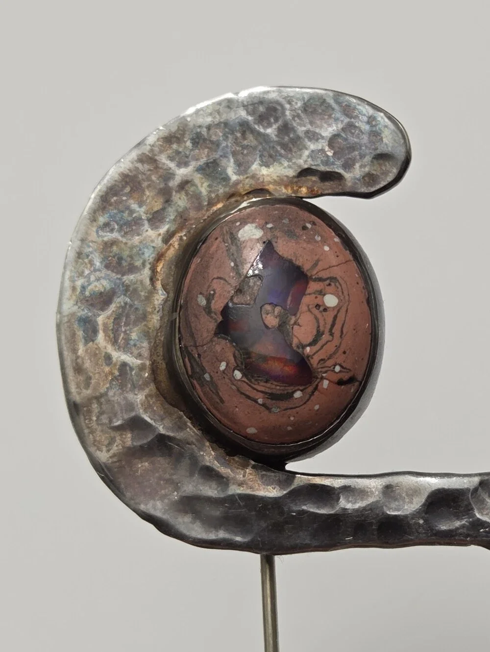 Vintage Mexican Sterling, Fire Opal, Pink Tourmaline Abstract Snake Brooch